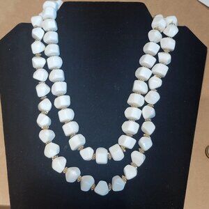 VINTAGE Double Strand Chunky White Bead Necklace | Mod Statement Costume Jewelry